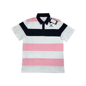 CHUCO Golf Shirt NWT Equus Pink Black White Striped Skull Logo Men’s M